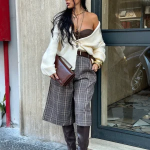 Bermuda Coffee Quadri Con Cintura