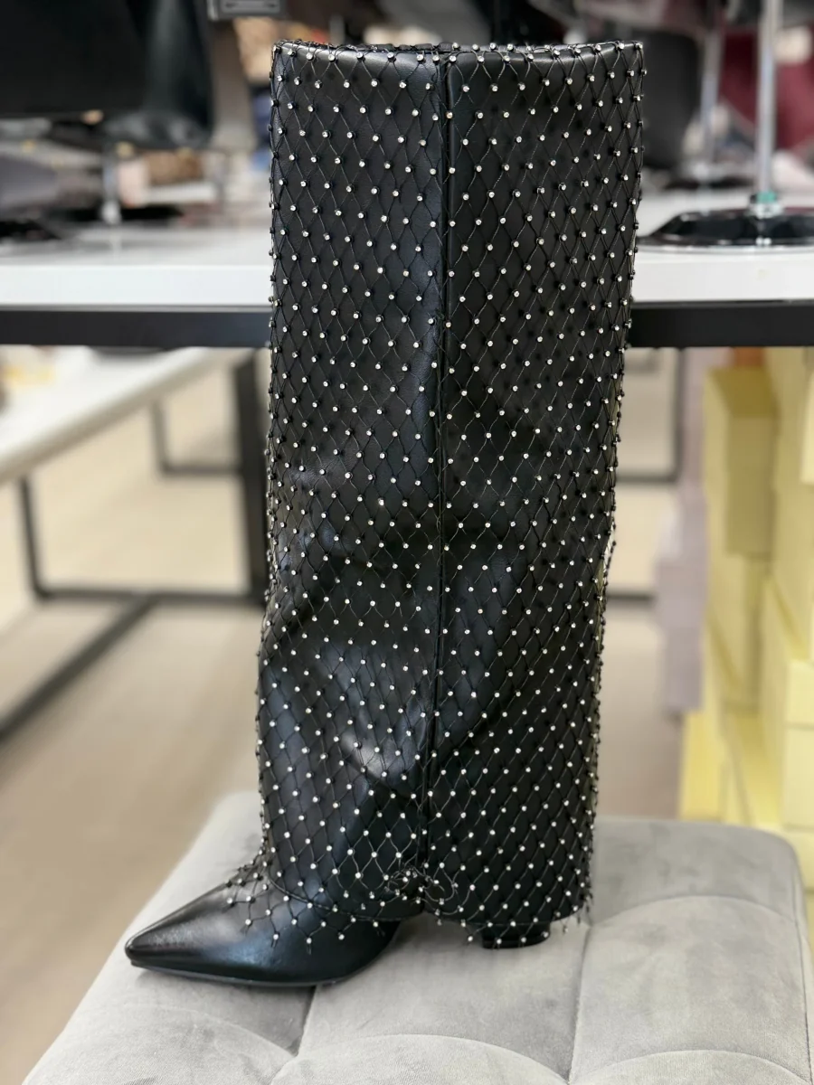 Stivali in ecopelle risvoltati con rete brillantinata - immagine 4
