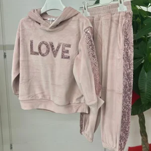 Set coordinato in ciniglia felpa e pantaloni con paillettes