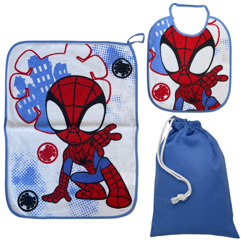 Spidey Marvel – Set Asilo 3 Pezzi Bavetta Con Elastico Tovaglietta Sacca - immagine 2