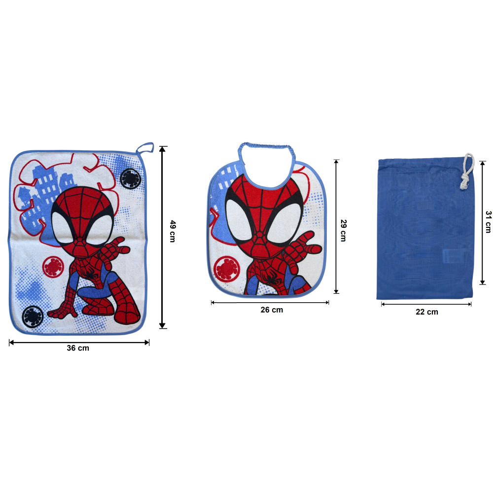 Spidey Marvel – Set Asilo 3 Pezzi Bavetta Con Elastico Tovaglietta Sacca - immagine 3