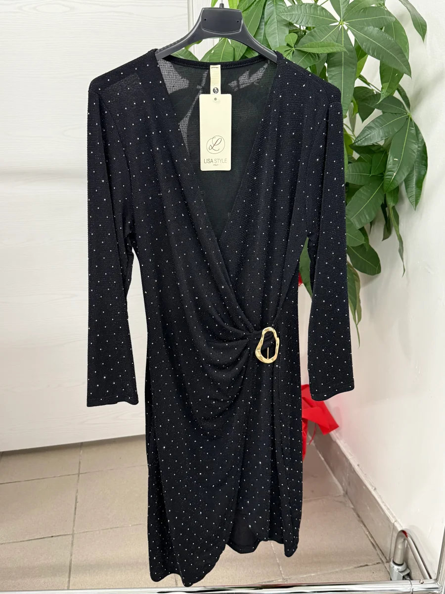 Abito a maniche lunghe brillantinato con gioiello