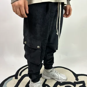 Pantalone Cargo a Costine Nero