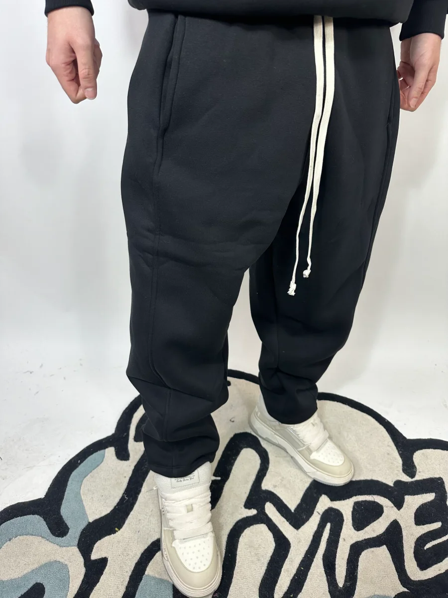 Completo Nero Cotone Felpato Zip Collo Alto Pantalone Baggy - immagine 4