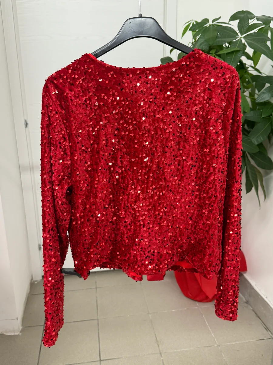 Giacca in velluto con paillettes con chiusura a fiocchi - immagine 5