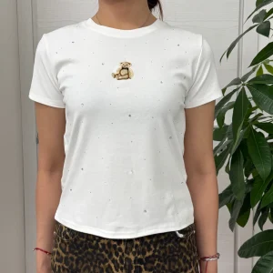 T-shirt brillantinata con teddy bear