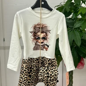 Abito corto a maniche lungo leopardato con tracolla