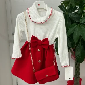 Abito corto a maniche lunghe con fiocco e tracolla