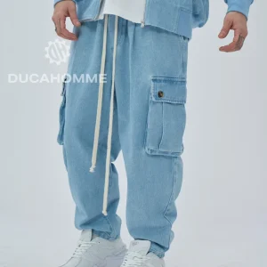 Pantalone Cargo Effetto jeans denim