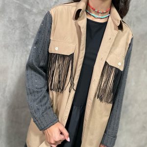 Camicia Strass Paillettes Grigia