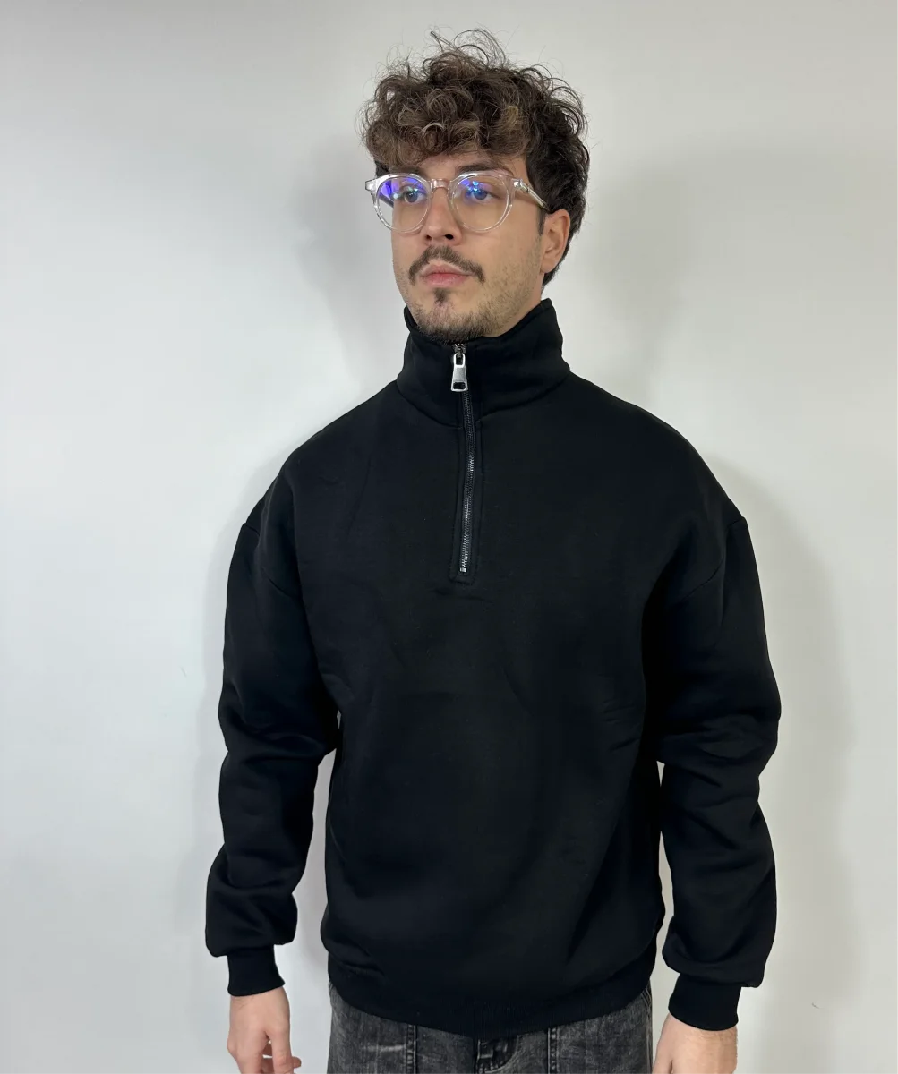 Completo Nero Cotone Felpato Zip Collo Alto Pantalone Baggy - immagine 5