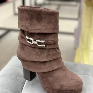 Stivali in camoscio con risvolto tacco 10cm