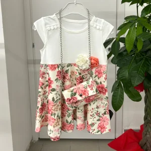 Abito corto fiorato con borsetta