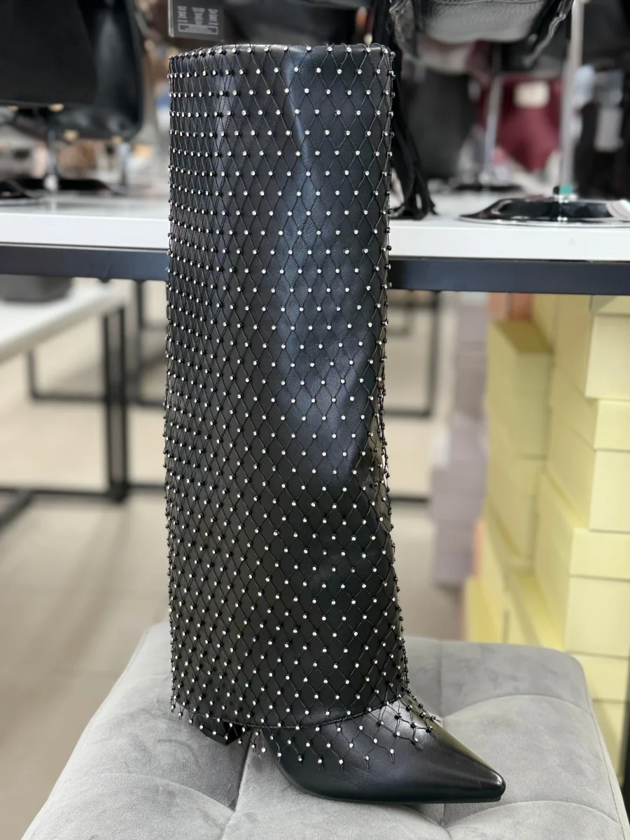 Stivali in ecopelle risvoltati con rete brillantinata - immagine 2