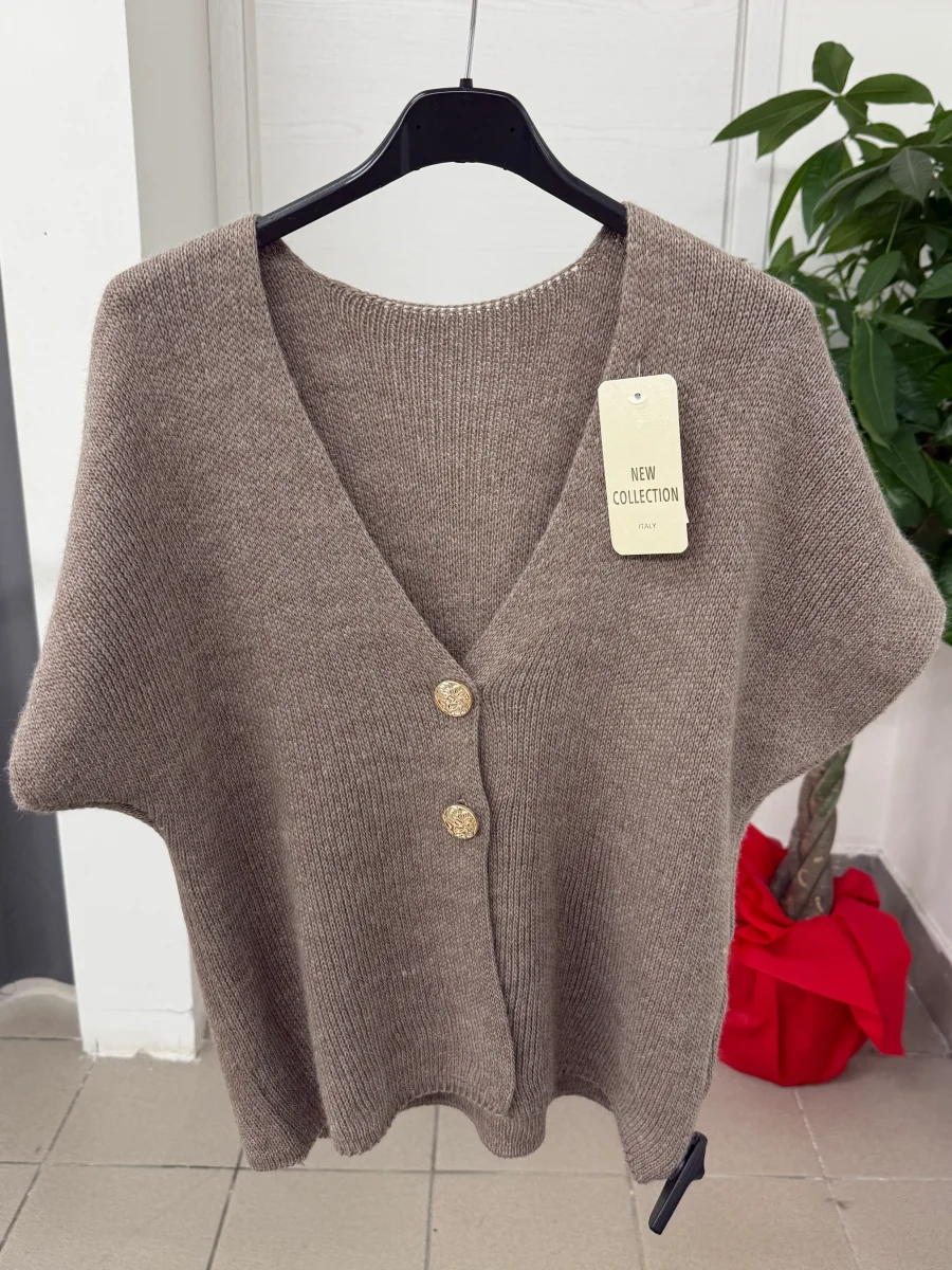 Gilet tinta unita a maniche corte con bottoni