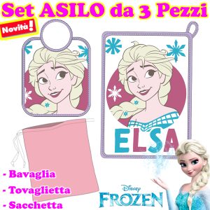 Disney – Princess “Frozen – Elsa” Set Asilo Bimba 3 Pezzi ( Tovaglietta + Bavetta + Sacchetta )