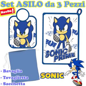 Sonic Prime – (NETFLIX) Set Asilo Bimbo 3 Pezzi ( Tovaglietta + Bavetta + Sacchetta )