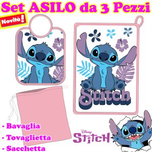 Disney – “Stitch” Set Asilo Bimba 3 Pezzi ( Tovaglietta + Bavetta + Sacchetta )