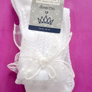 Coccoli – Calze Corte Bambina con Righe Verticali Traforate e Fiocco in Organza / Art.BC986