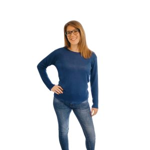 T-shirt donna manica lunga in canapa – Blu denim