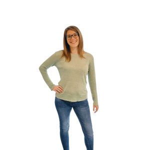 T-shirt donna manica lunga in canapa- Verde