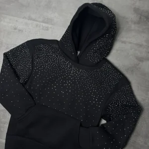 Felpa nera con cappuccio e strass - FELPATO 10-16 anni