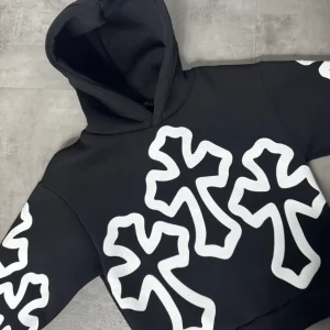 Felpa nera con cappuccio stampa croci - FELPATO 10-16 anni