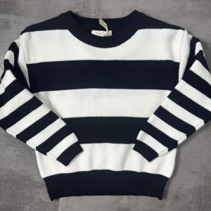 Maglioncino in maglia a righe nero e bianco 4-12 anni