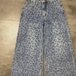 Jeans baggy blu in denim con stampa animalier 6-14 anni