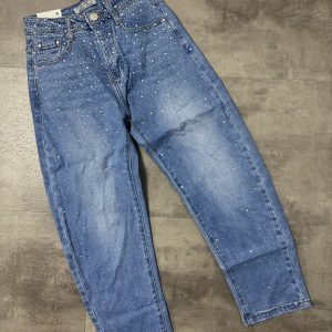 Jeans regular blu in denim con brillantini 6-16 anni