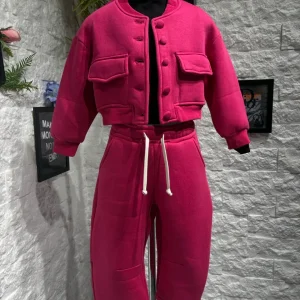 Completo fucsia con felpa college e pantaloni balloon - FELPATO 4-14 anni