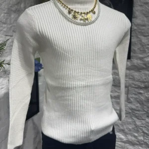 Maglioncino bianco in maglia a costine con mezzo collo 4-12 anni
