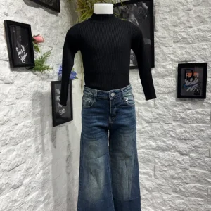 Jeans a palazzo blu in denim con risvolto animalier  4-14 anni