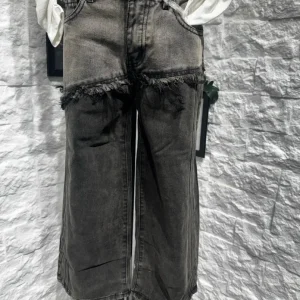 Jeans wide leg grigio in denim con fascia sfrangiata 8-16 anni
