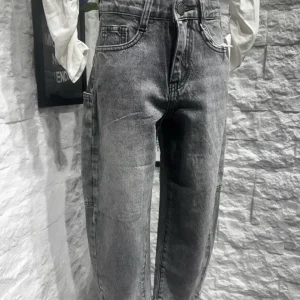 Jeans cargo grigio slavato in denim 4-14 anni