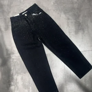 Jeans nero in denim con strass brillantinati 6-16 anni