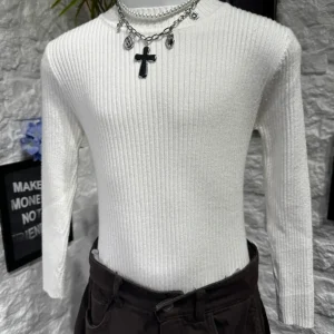 Body bianco in maglia a costine con mezzo collo alto 6-16 anni