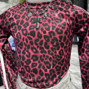 Body fucsia con stampa leopardata e bande laterali 4-14 anni