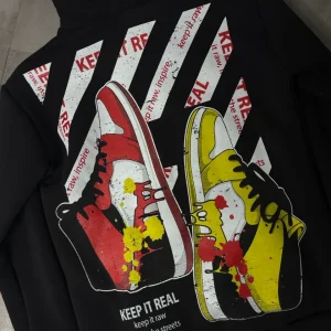 Felpa nera con cappuccio e stampa sneakers "KEEP IT REAL" - FELPATO 10-16 anni