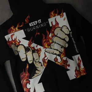 Felpa nera con cappuccio e stampa fiamme "KEEP BURNING" - FELPATO 10-16 anni