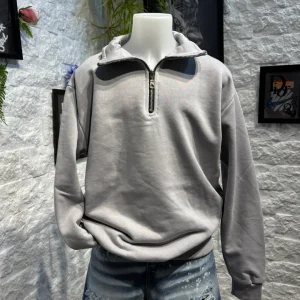 Felpa grigio ghiaccio con mezzo collo e zip - GARZATO 10-16 anni