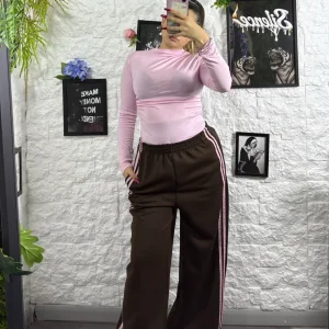 Pantalone a palazzo in tuta con riga laterale a contrasto