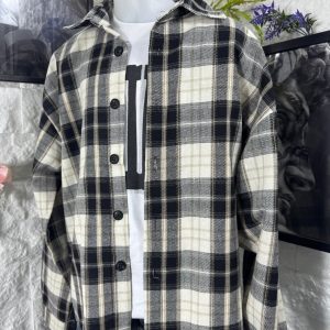 Camicia a quadri panna e nera con bottoni - OVERSIZE 10-16 anni