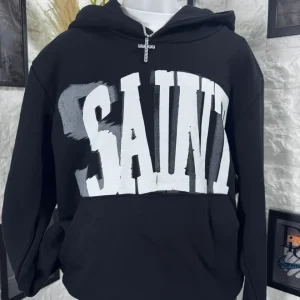 Felpa nera con cappuccio e stampa "SAINT" - OVERSIZE - GARZATO 10-16 anni