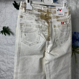 Jeans a palazzo bianco in denim laminato oro 6-14 anni