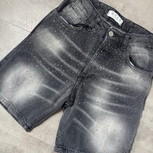 Bermuda in denim grigio slavato con brillantini 10-16 anni