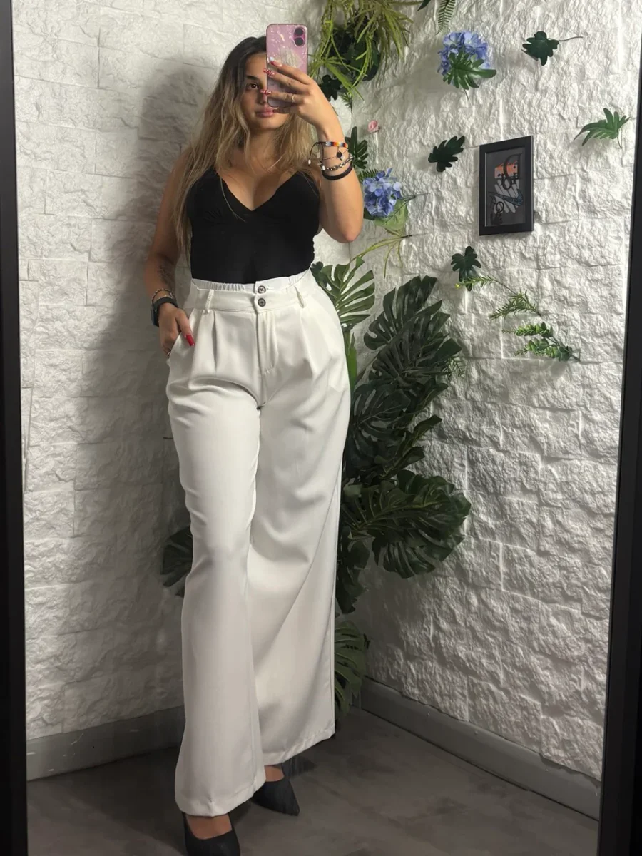 Pantalone a palazzo con pences e dettaglio in vita a effetto doppio - immagine 6