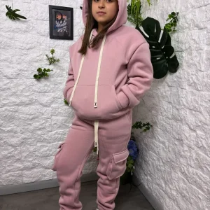 Completo rosa antico con felpa e pantalone cargo - FELPATO 6-16 anni