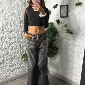 Jeans grigi a palazzo in denim con vita animalier 10-16 anni