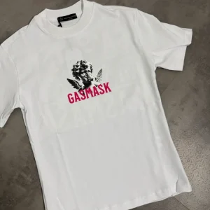 T-shirt bianca con stampa "GASMASK" e angelo 10-16 anni